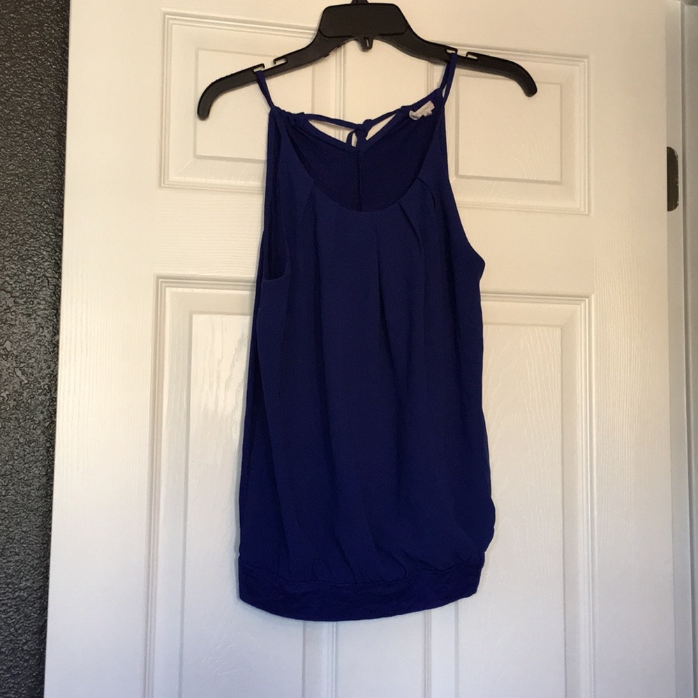 Blue tie back tank top